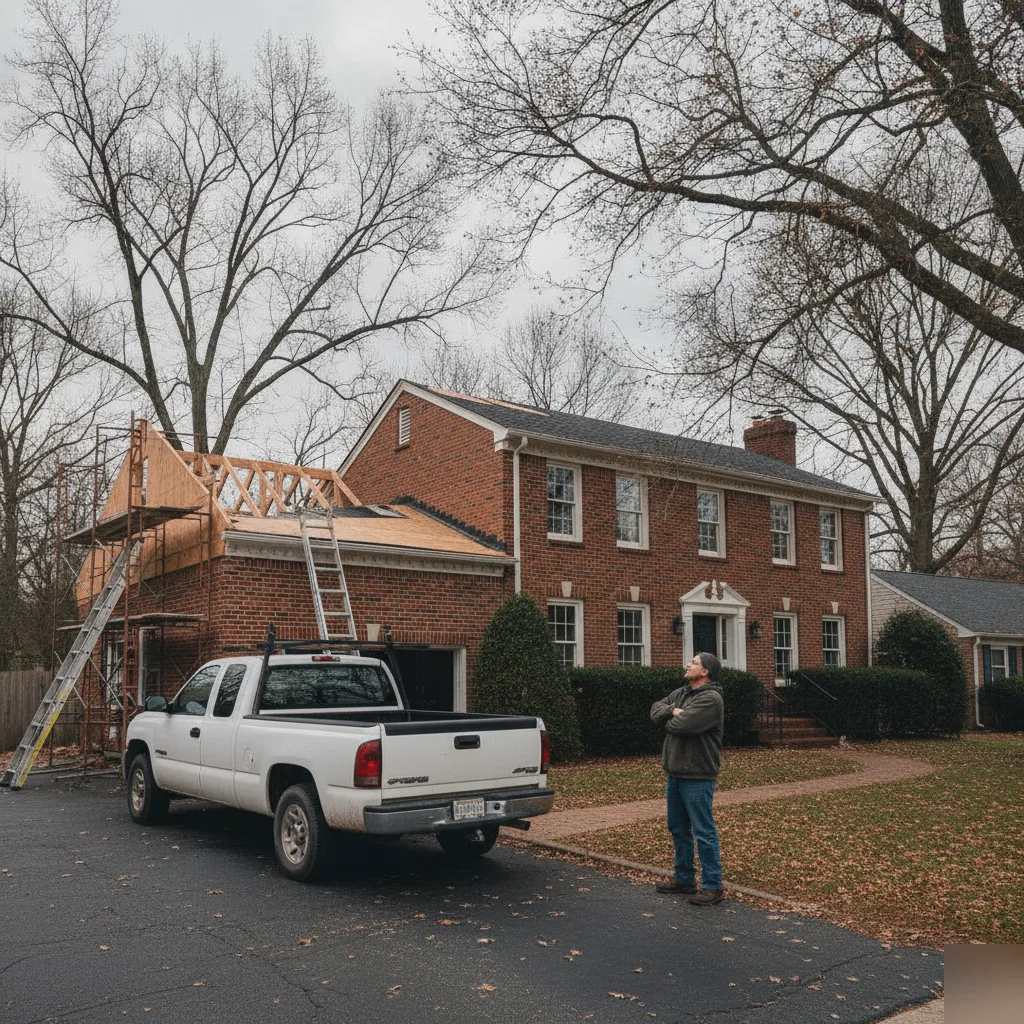 Roofline warning sign on a Chesterfield home addition that signals a structural review is needed