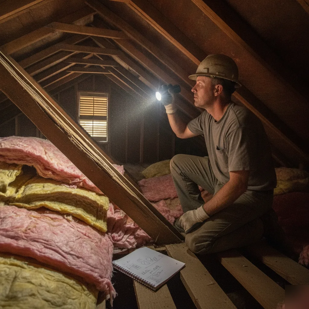 Structural engineer inspecting an attic roof beam in a Clayton home