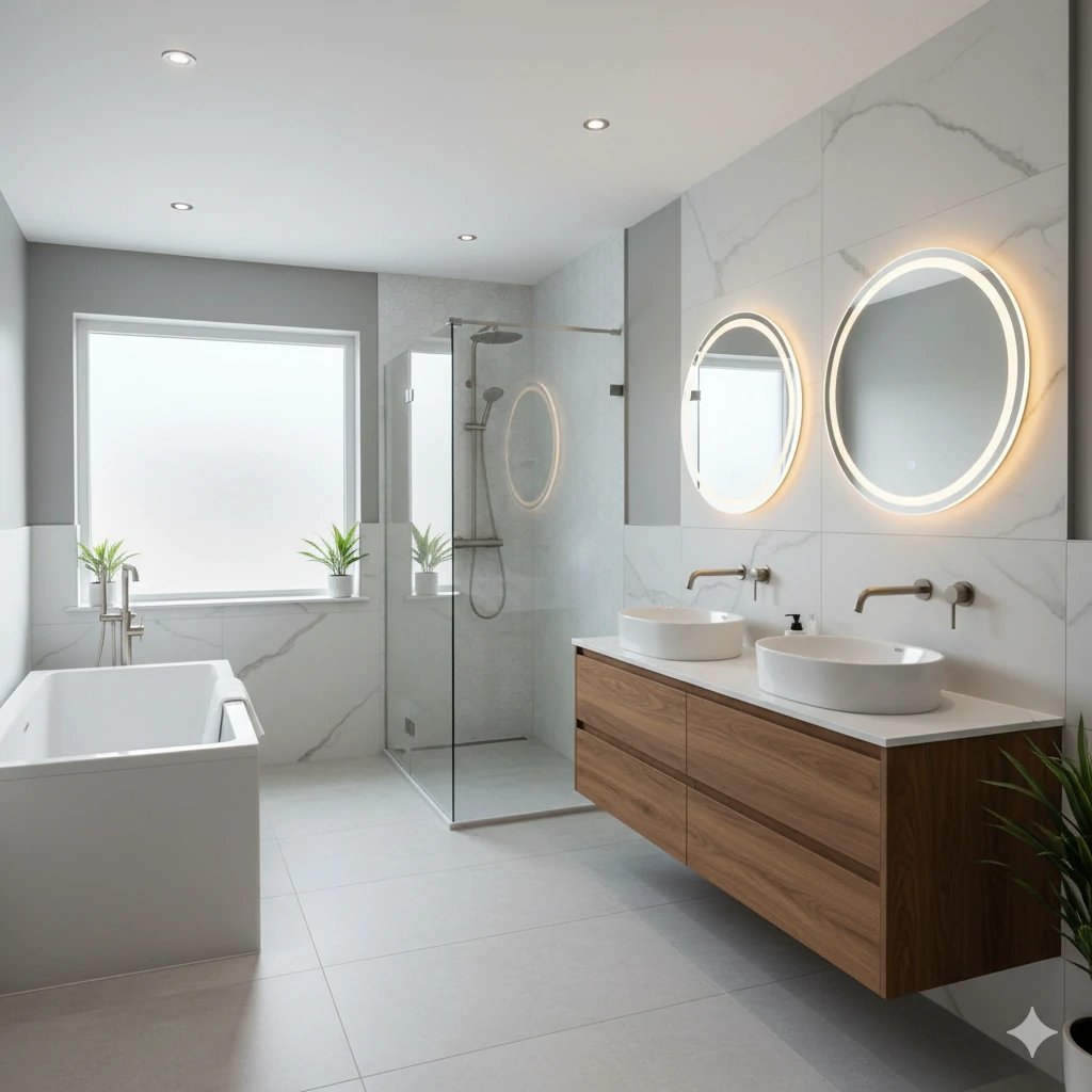 Bathroom renovation with new layout and fixtures in a Chesterfield