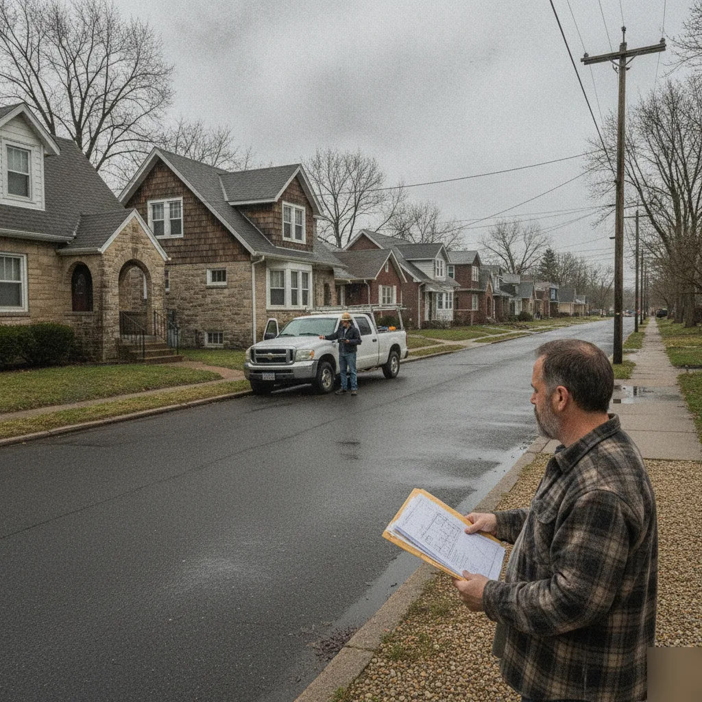 Older homes in a Clayton neighborhood ahead of a structural site visit