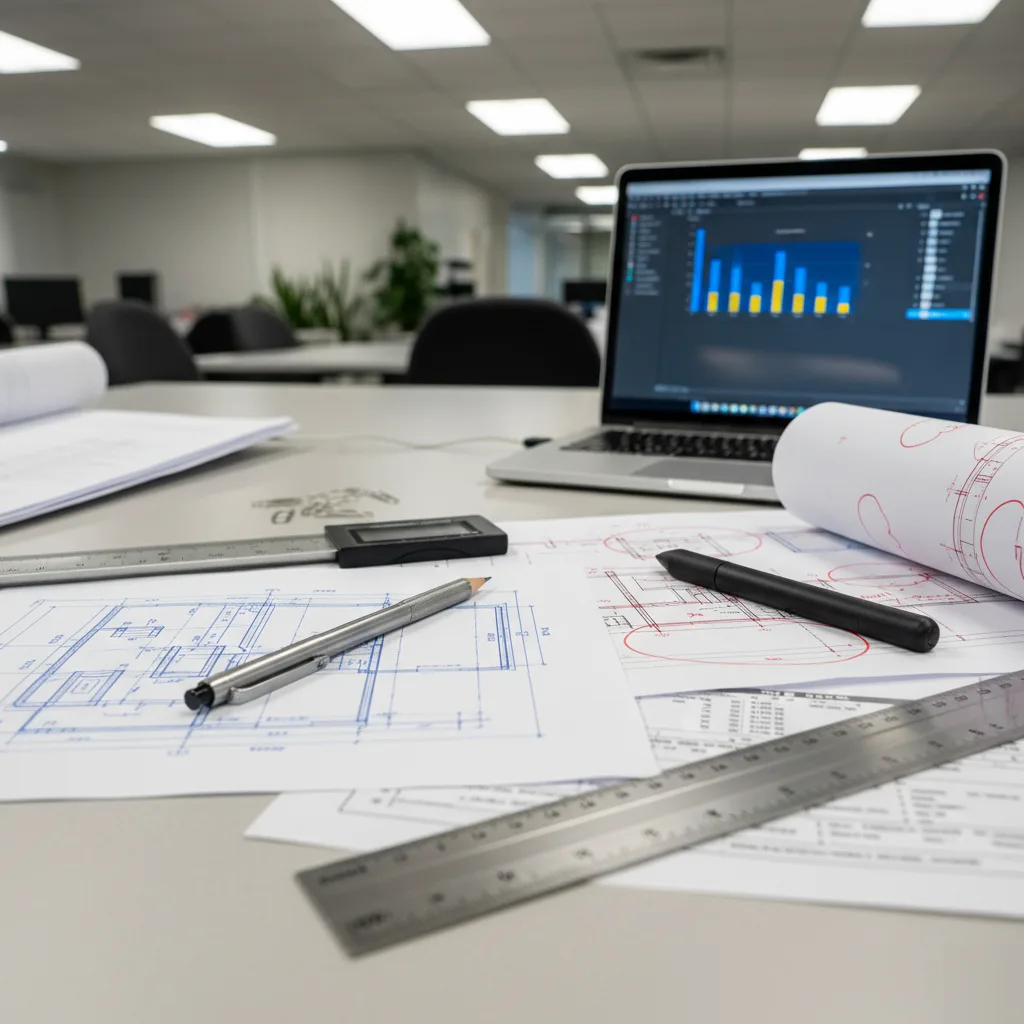 Architectural drafting tools and permit drawings for a Clayton kitchen remodel