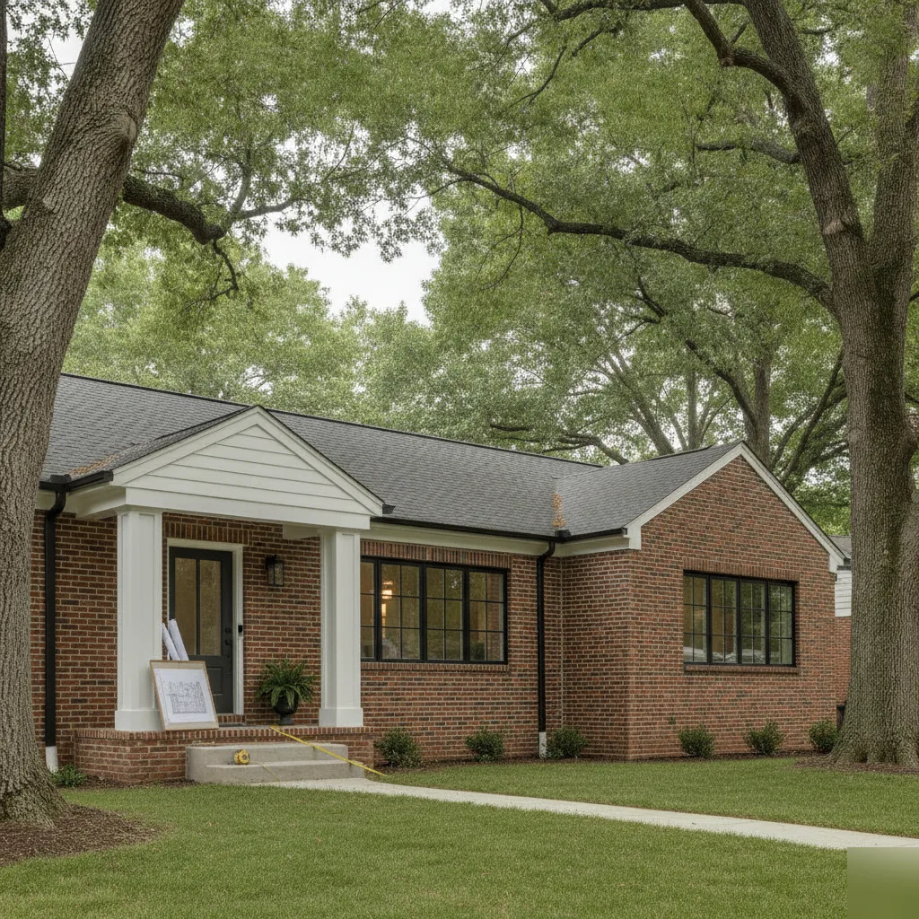Completed brick room addition on a Clayton home after structural design