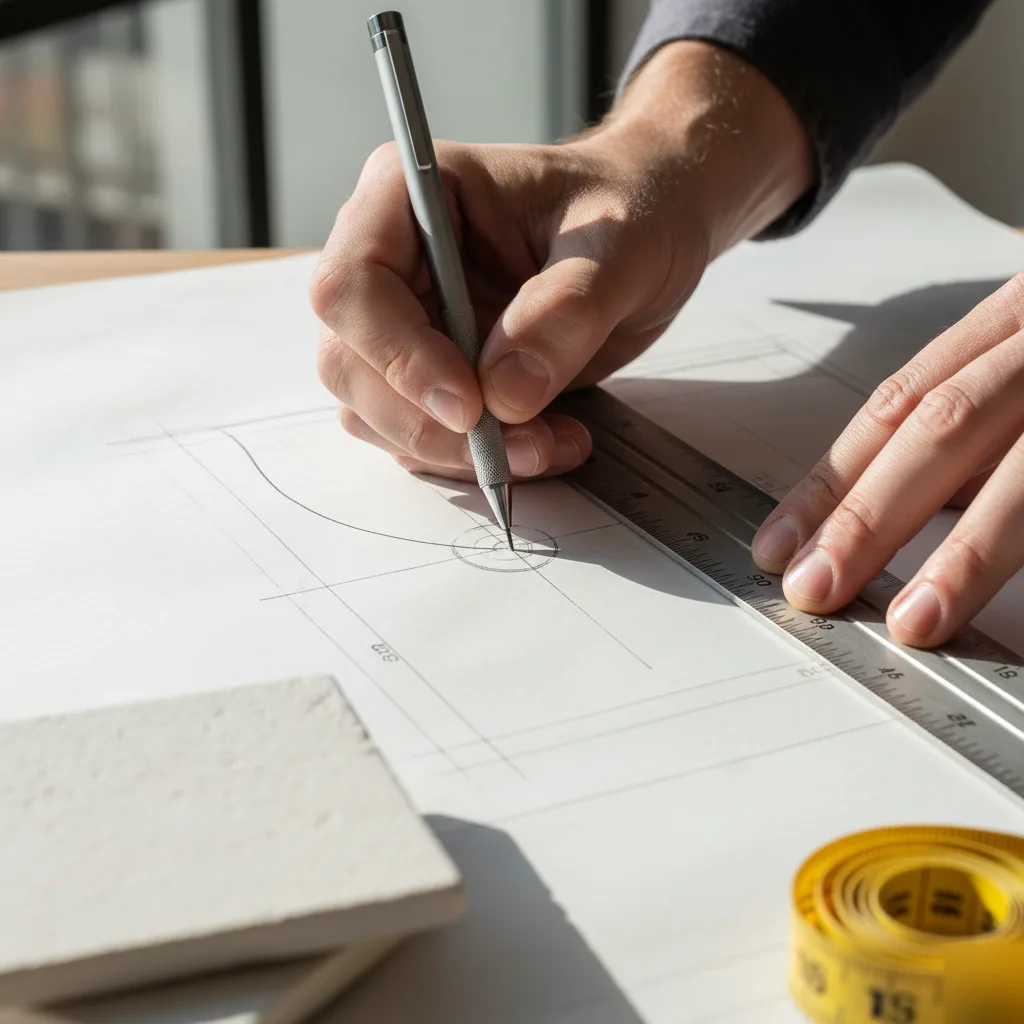 Bathroom floor plan with drafting measurements for a Clayton renovation