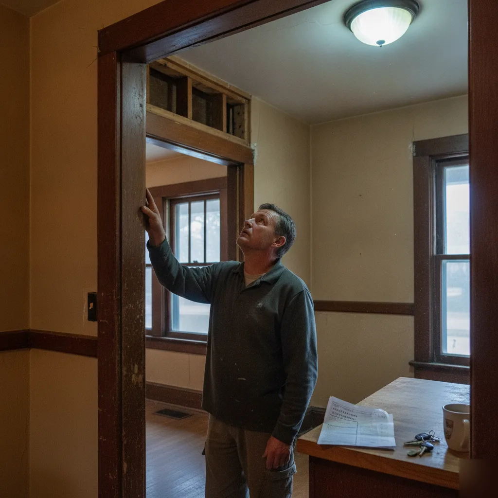 Homeowner examining header framing in an older Clayton home