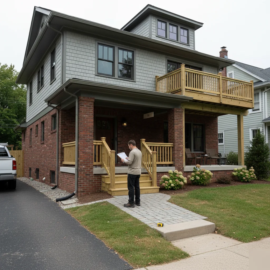 Engineer reviewing a building inspection report with a Clayton property owner