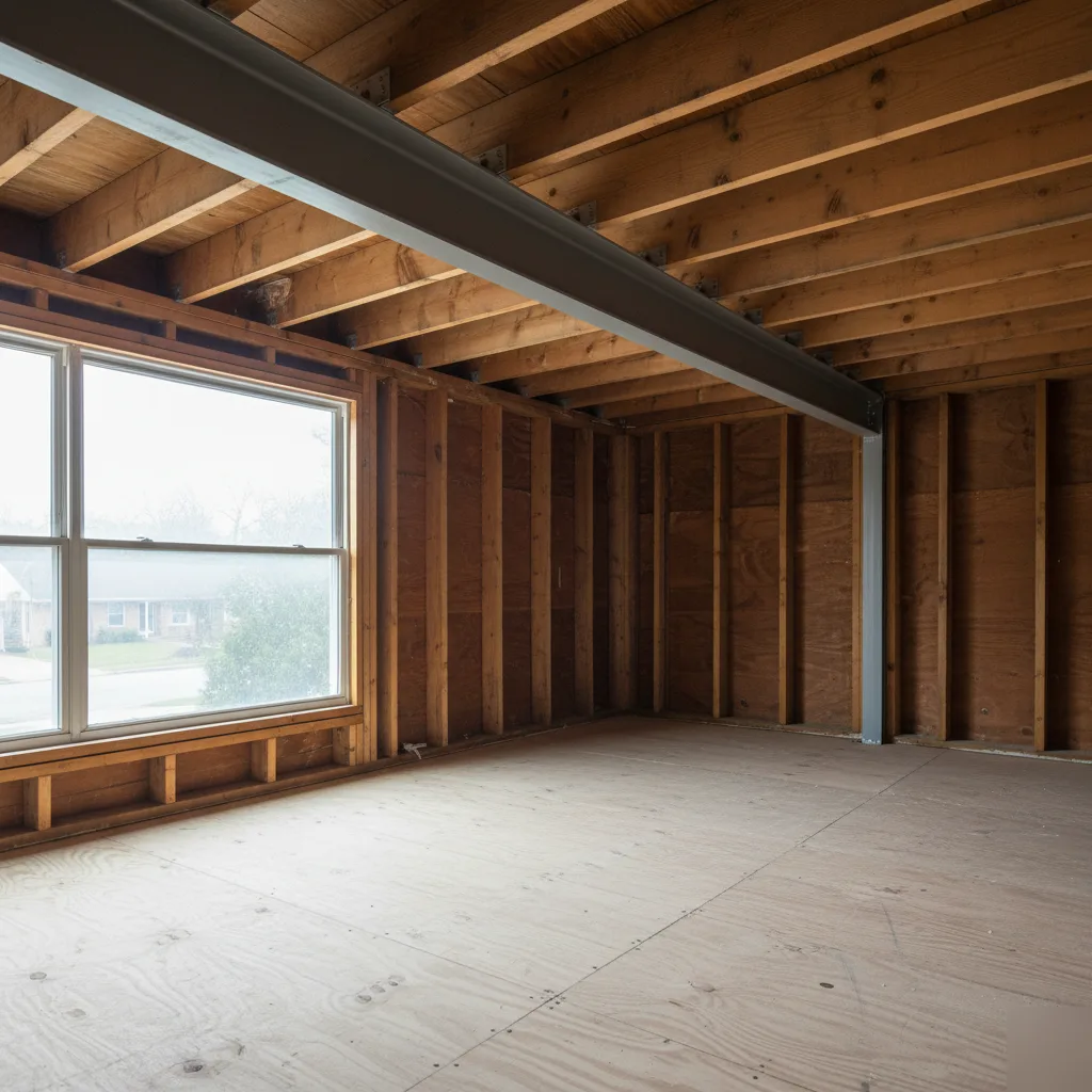 Completed structural beam installation in a mid-century Clayton building after renovation consulting