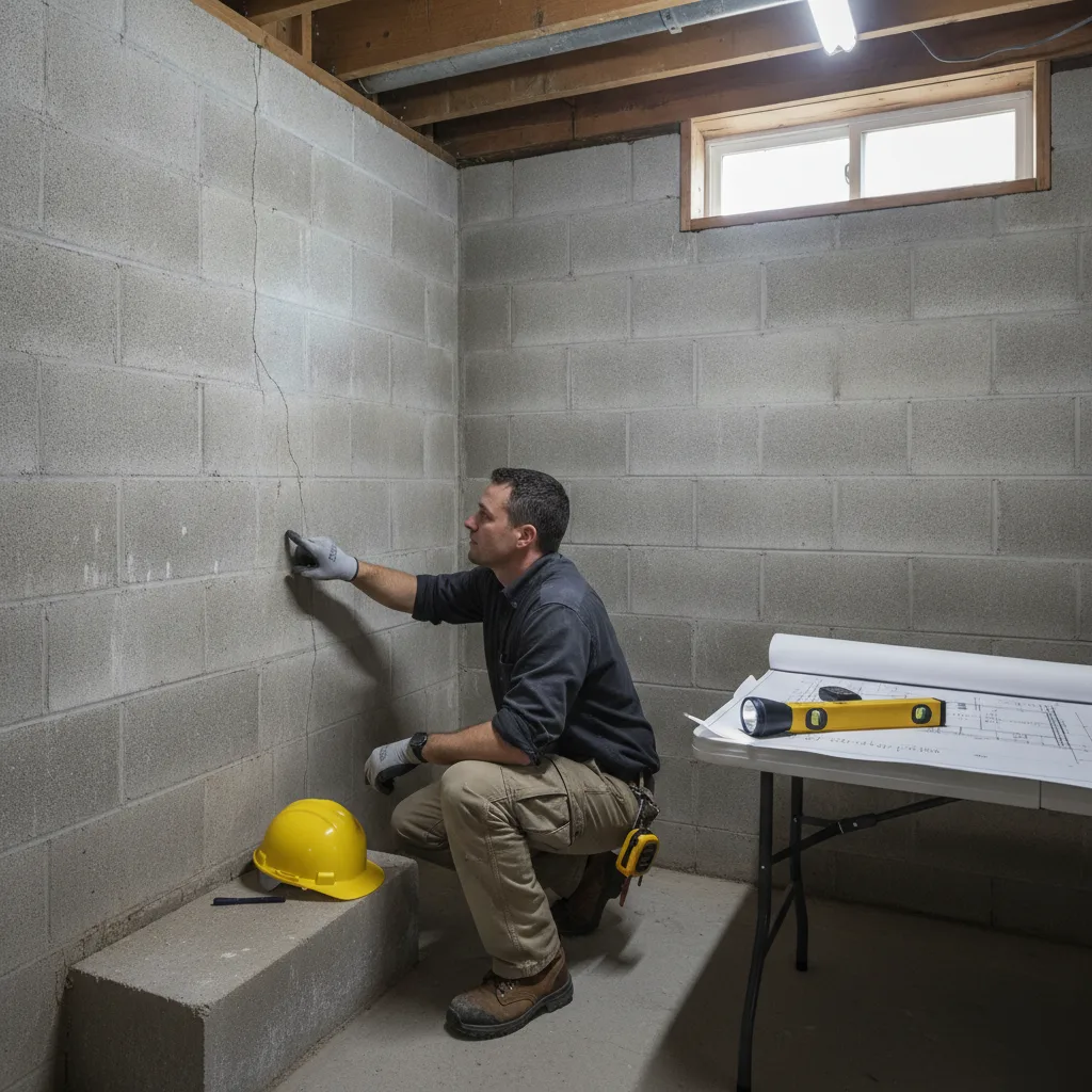 Structural engineer evaluating a foundation condition for repair design in Clayton