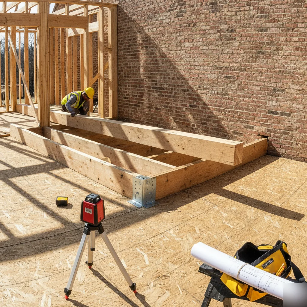 LVL beam being placed during a home addition in Clayton
