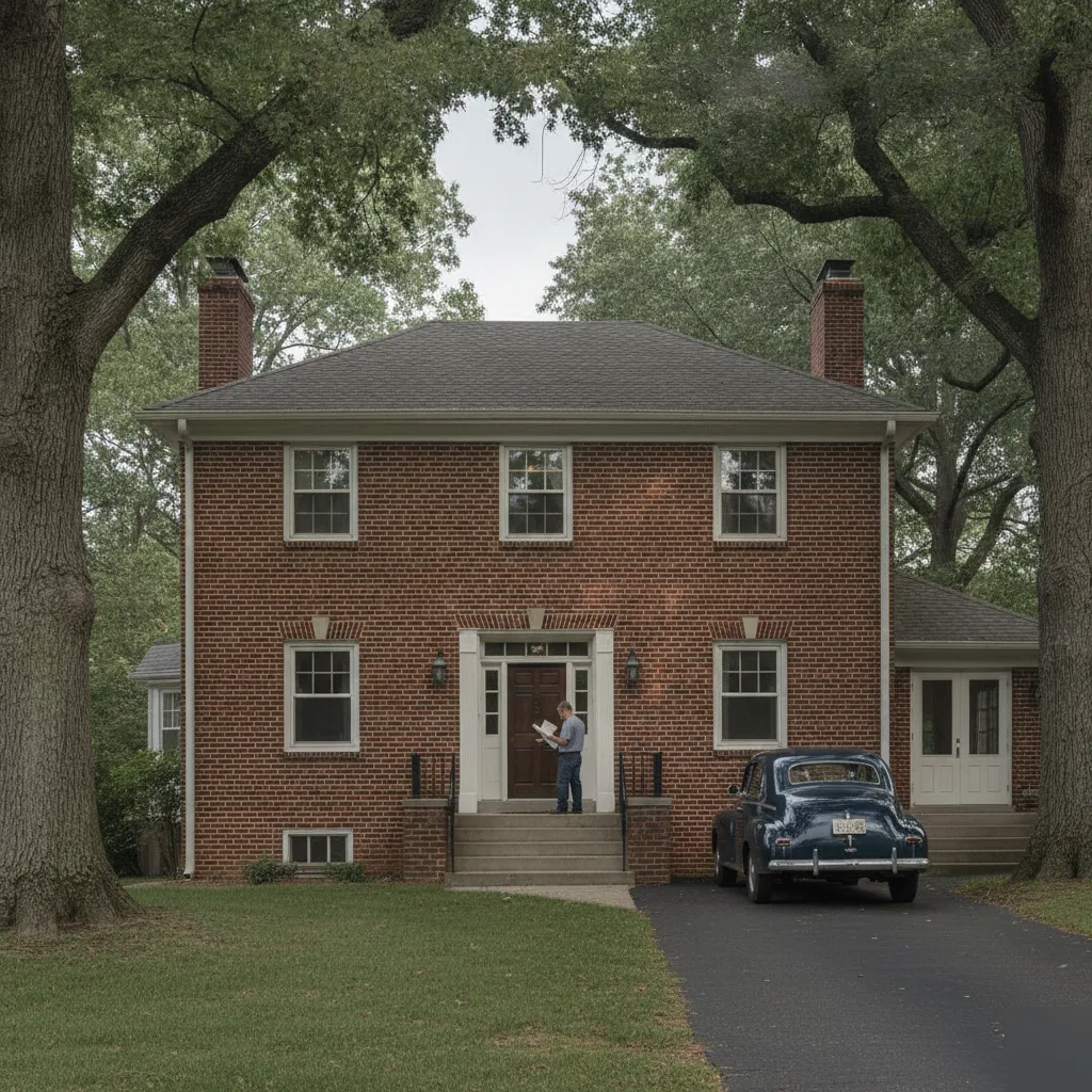 Brick colonial exterior in Clayton evaluated during a structural damage inspection