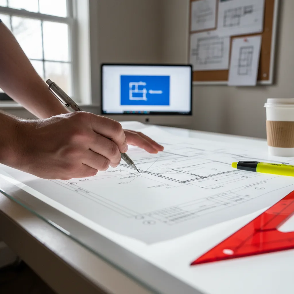 Structural plan detail being drafted for a Clayton room addition design