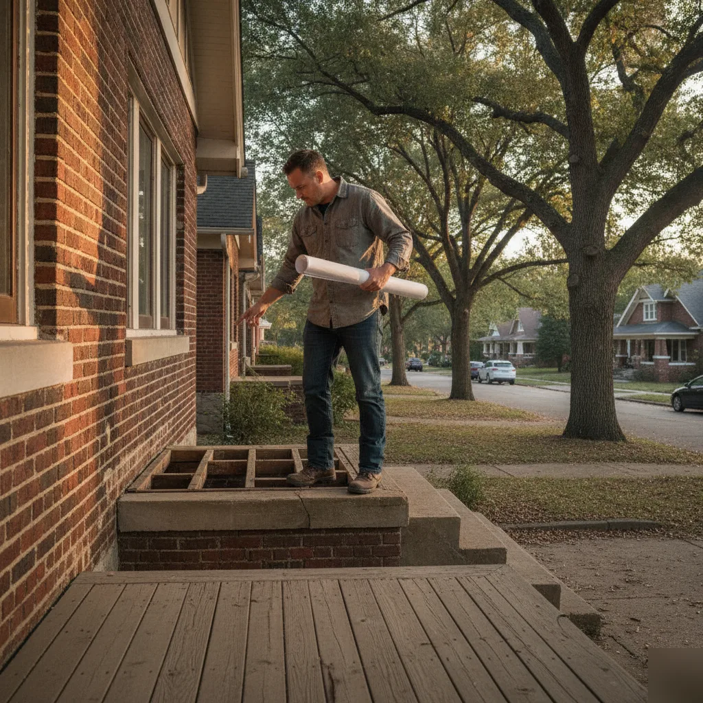 Structural engineer assessing a staircase in a pre-1960 Clayton brick bungalow