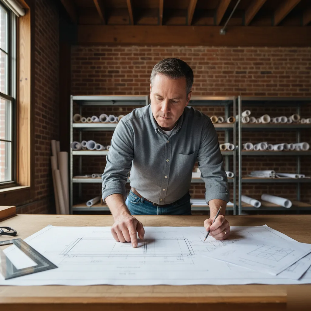 Contractor and engineer reviewing a structural load diagram for a Clayton project