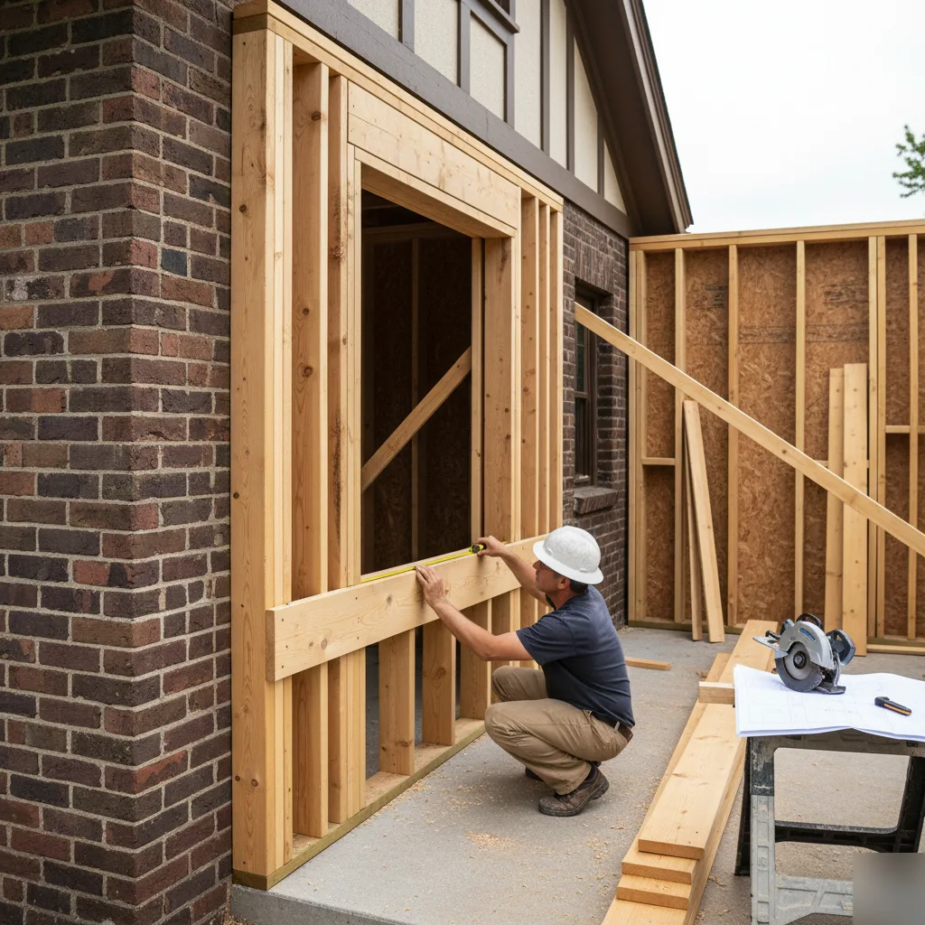 Structural header framing for a residential addition in Clayton