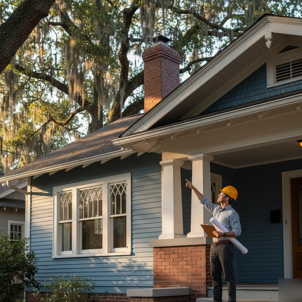 Structural engineer performing a site assessment at a Clayton craftsman bungalow
