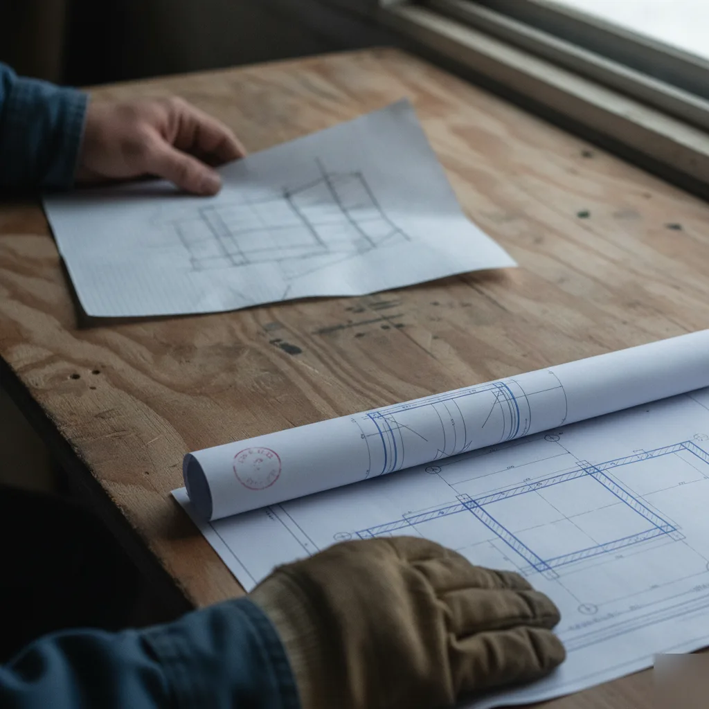 Contractor sketch compared with an engineer-stamped structural drawing for a Clayton addition
