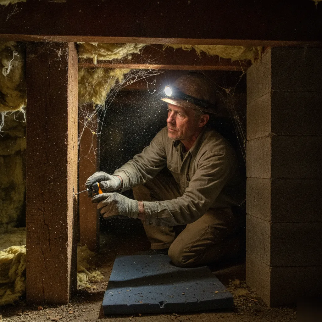 Crawlspace joist inspection and moisture check during a Chesterfield structural inspection