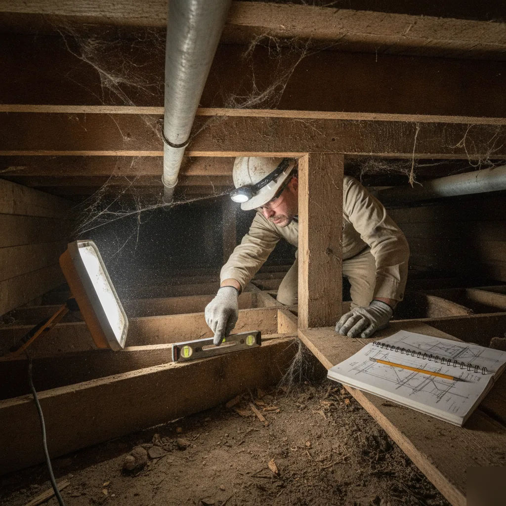 Existing structure inspection in a Clayton crawlspace before drafting begins