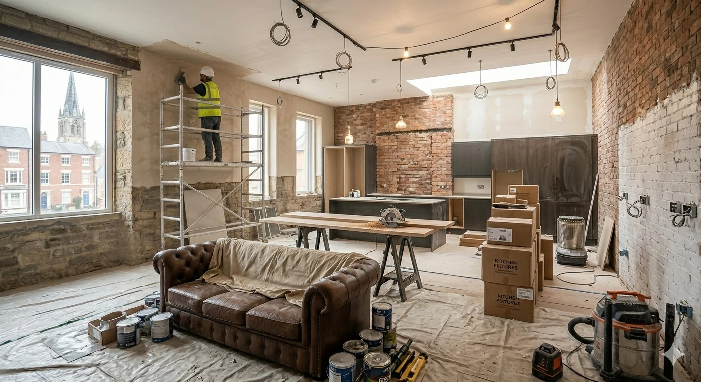 Open-concept interior renovation in progress in a Chesterfield home