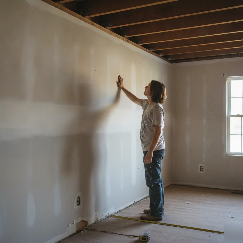 Homeowner inspecting a load-bearing wall in a Chesterfield home during remodel