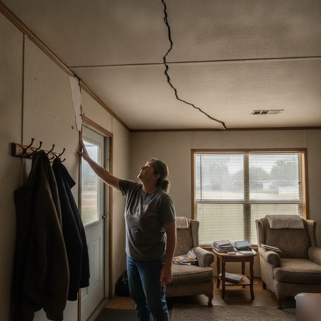 Ceiling crack in a Clayton home caused by improper load-bearing wall removal