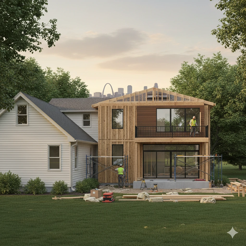 Home room addition under construction in a Chesterfield neighborhood