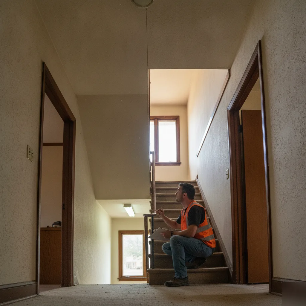 Structural engineer assessing a load-bearing wall in a split-level Chesterfield home