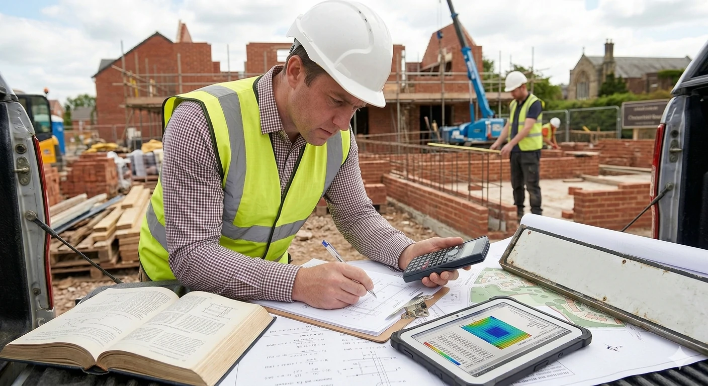 Engineer reviewing structural calculations for a Chesterfield contractor project
