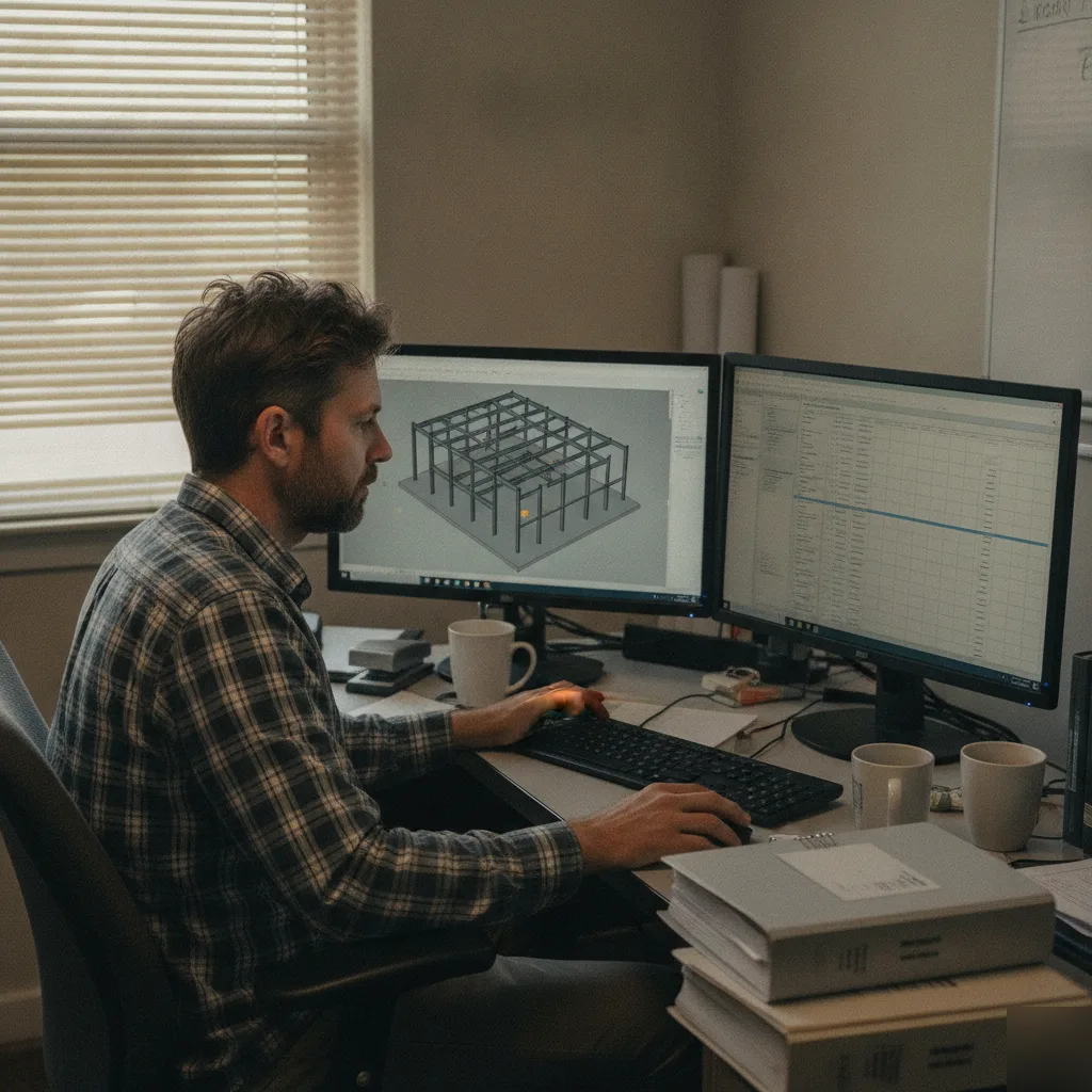 Structural engineer working through the permit drawing phase at a Clayton office