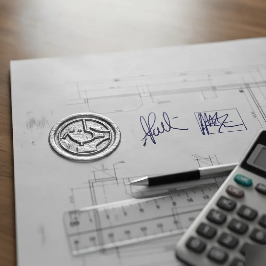 Embossed Missouri PE seal on a structural drawing sheet