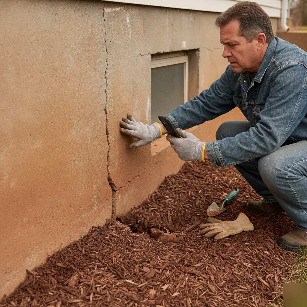 Foundation crack caused by expansive clay soil movement at a Chesterfield home