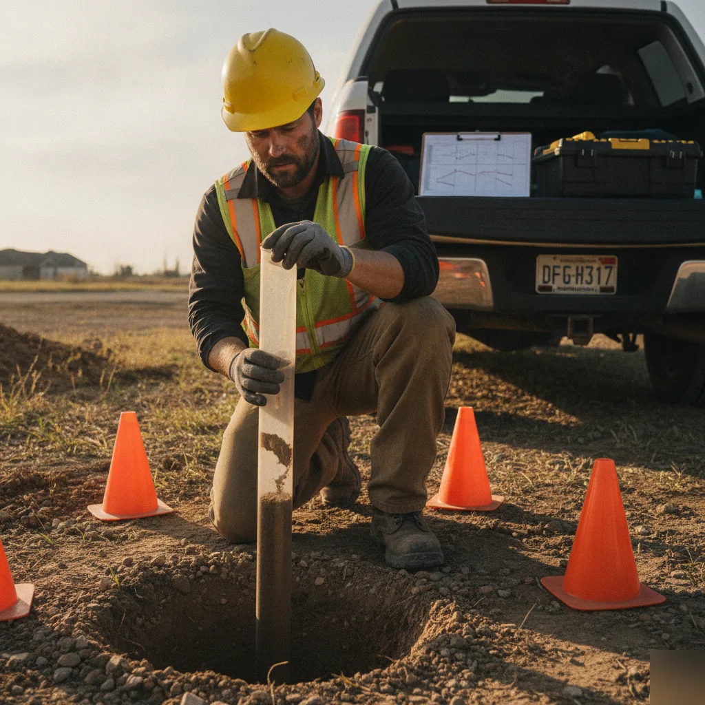 Soil core sample revealing karst limestone conditions beneath a Chesterfield property