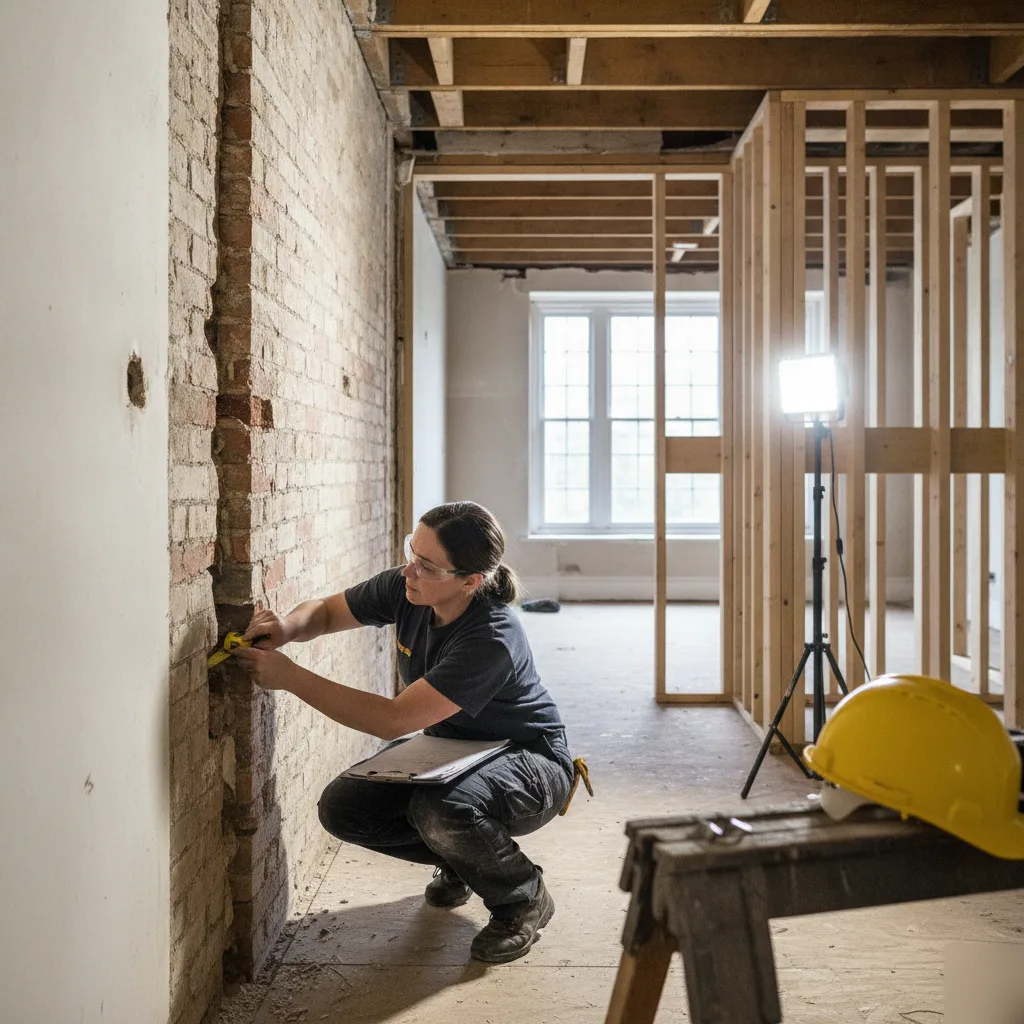 Structural engineer measuring beam for load bearing wall removal in Chesterfield