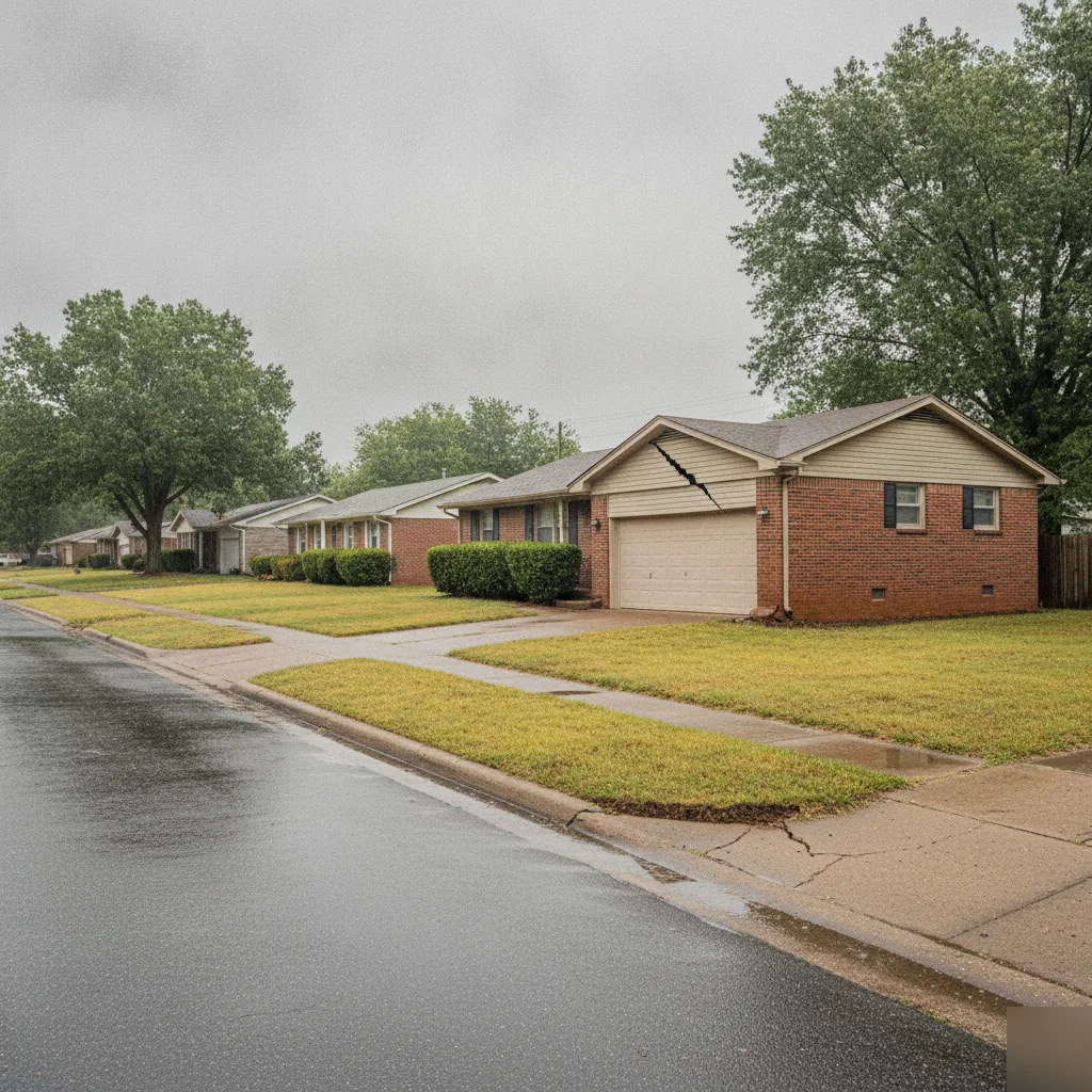 Clayton residential street with older homes at risk of foundation cracking from wet spring clay soil movement