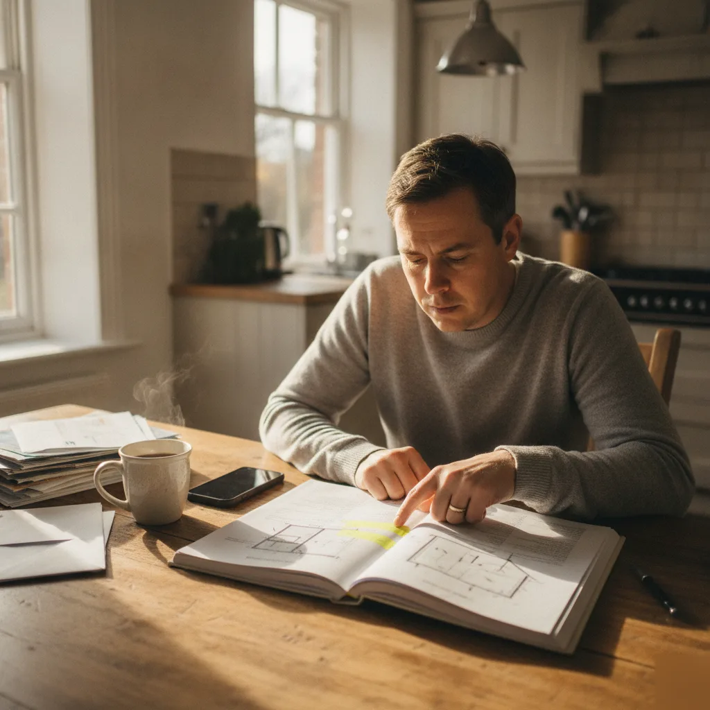 Chesterfield homeowner reviewing a structural inspection report at the kitchen table