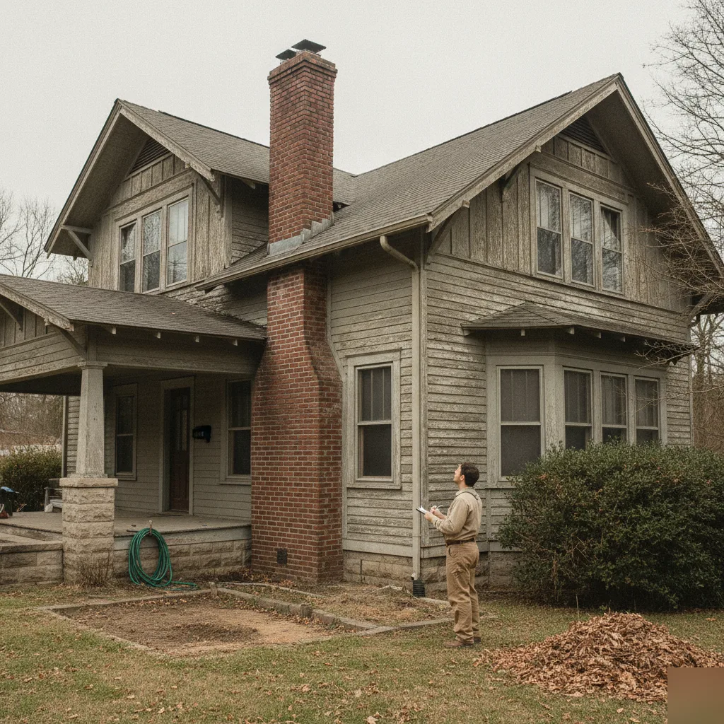 Structural engineer performing an exterior walkthrough of a Clayton home before the foundation inspection begins