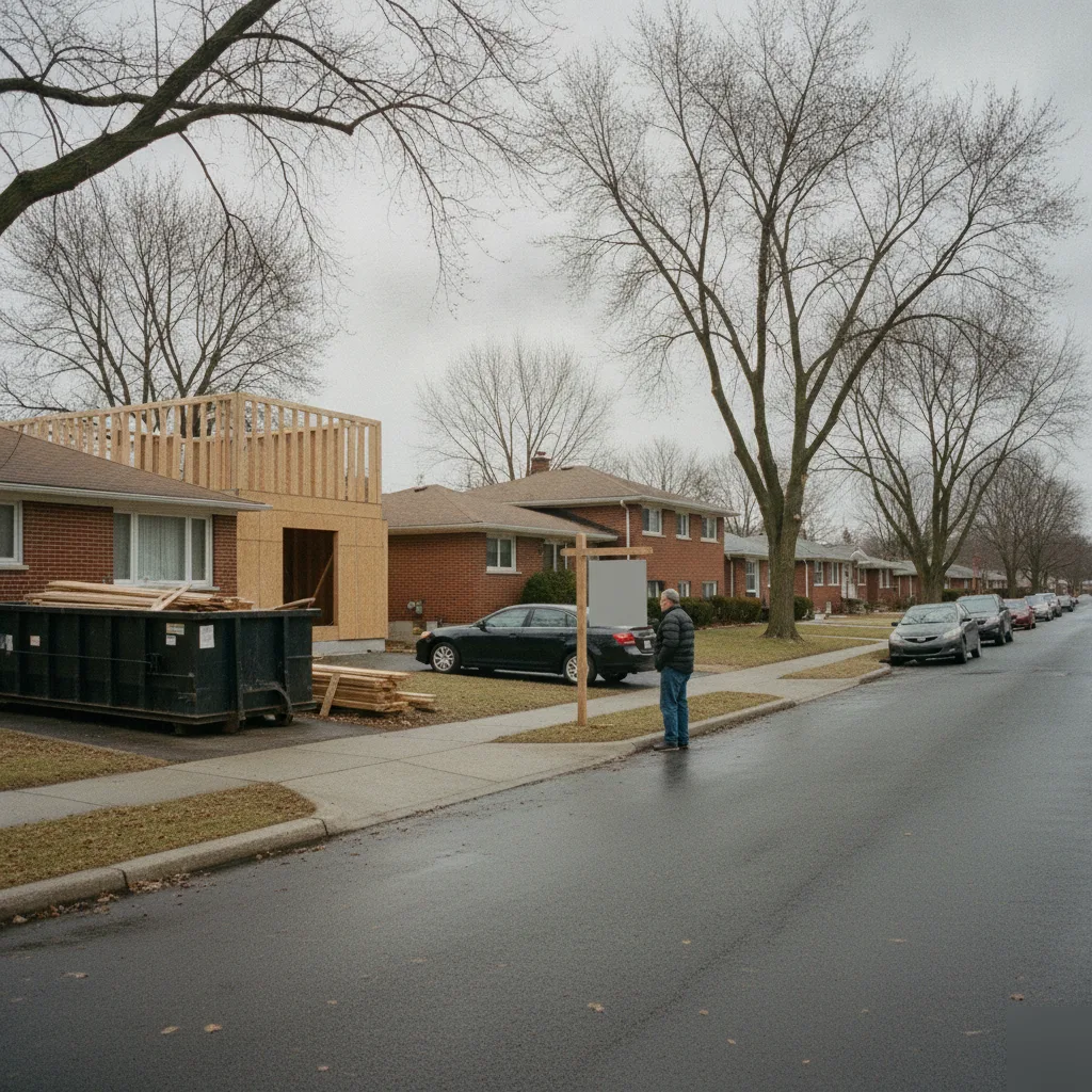 Chesterfield neighborhood with a residential addition undergoing permit review