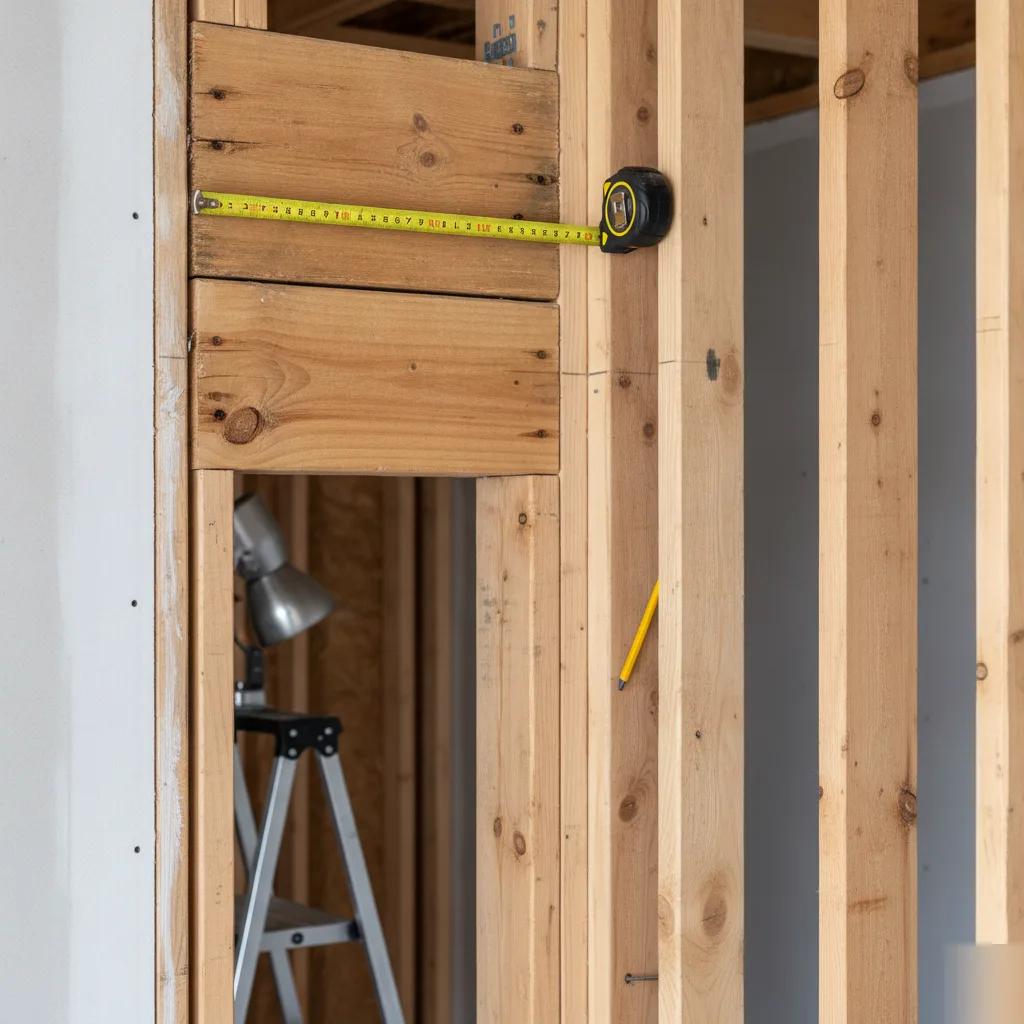 Wall framing and header detail on a load-bearing wall in a Clayton home